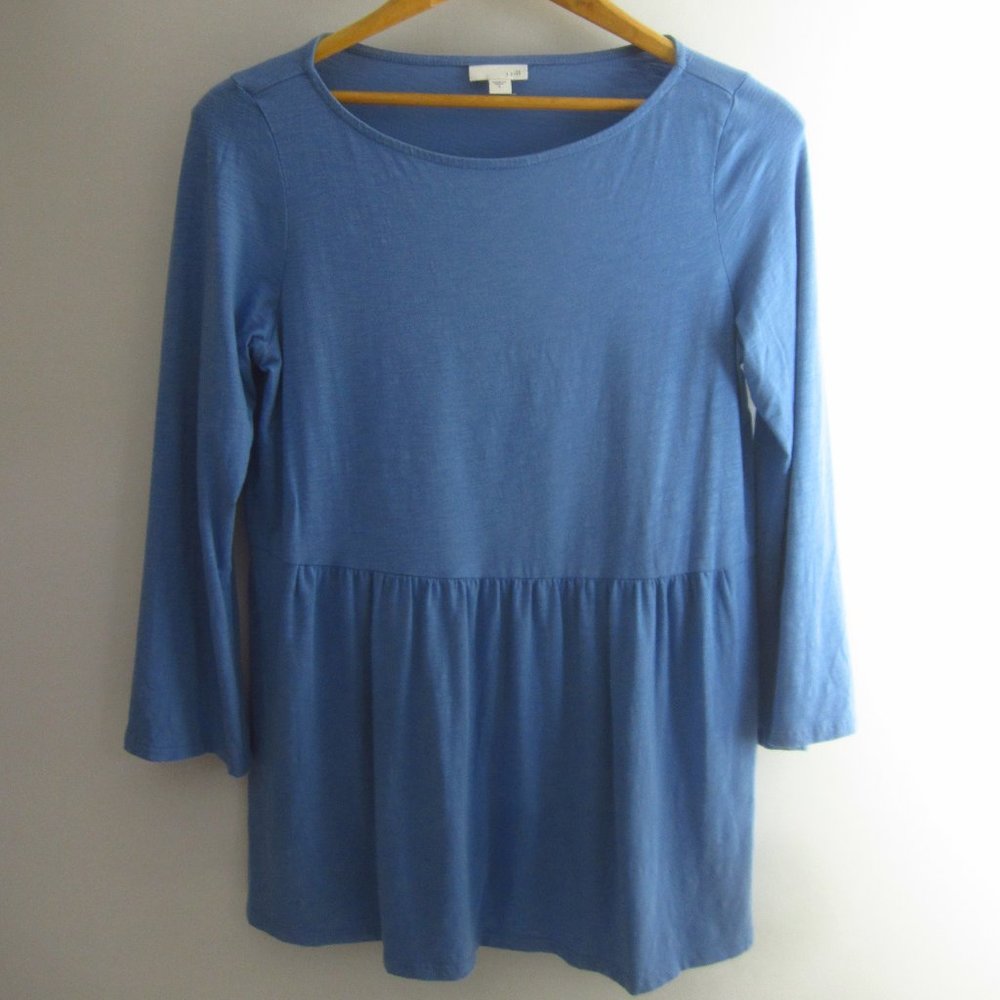 J Jill Womens Small Blue 3/4 Sleeve Cotton Modal Knit Gathered Tunic Top Shirt